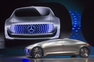 Mercedes-Benz F015 Luxury in Motion autonomous concept car is shown on stage during the 2015 International Consumer Electronics Show in Las Vegas