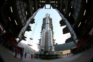 The Long March 3B rocket carrying the Chang'e-3 lunar probe is seen docked at the launch pad at the Xichang Satellite Launch Center in Liangshan, Sichuan province December 1, 2013. REUTERS/Stringer