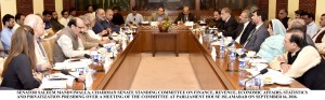 SENATOR SALEEM MANDVIWALLA, CHAIRMAN SENATE STANDING COMMITTEE ON FINANCE, REVENUE, ECONOMIC AFFAIRS, STATISTICS AND PRIVATIZATION PRESIDING OVER A MEETING OF THE COMMITTEE AT PARLIAMENT HOUSE ISLAMABAD ON SEPTEMBER 16, 2016.