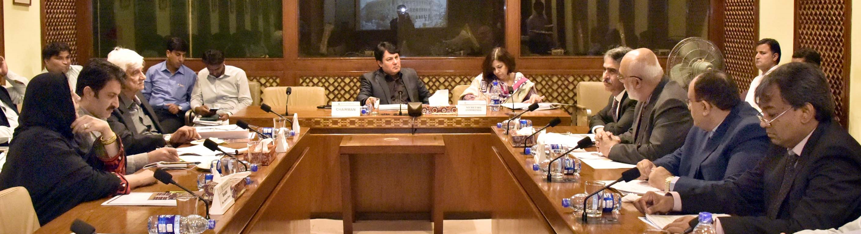 SENATOR MUHAMMAD ALI KHAN SAIF, CHAIRMAN SENATE STANDING COMMITTEE ON PORTS AND SHIPPING PRESIDING OVER A MEETING OF THE COMMITTEE AT PARLIAMENT HOUSE ISLAMABAD