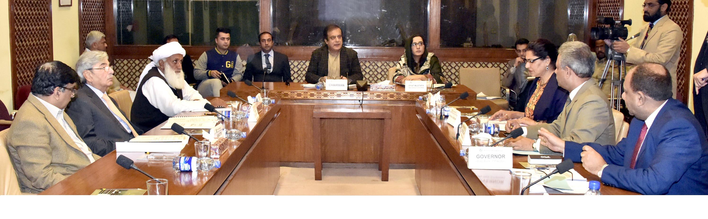 SENATOR SYED SHIBLI FARAZ, CHAIRMAN SENATE STANDING COMMITTEE ON COMMERCE AND TEXTILE INDUSTRY PRESIDING OVER A MEETING OF THE COMMITTEE AT PARLIAMENT HOUSE ISLAMABAD ON JANUARY 09, 2018.