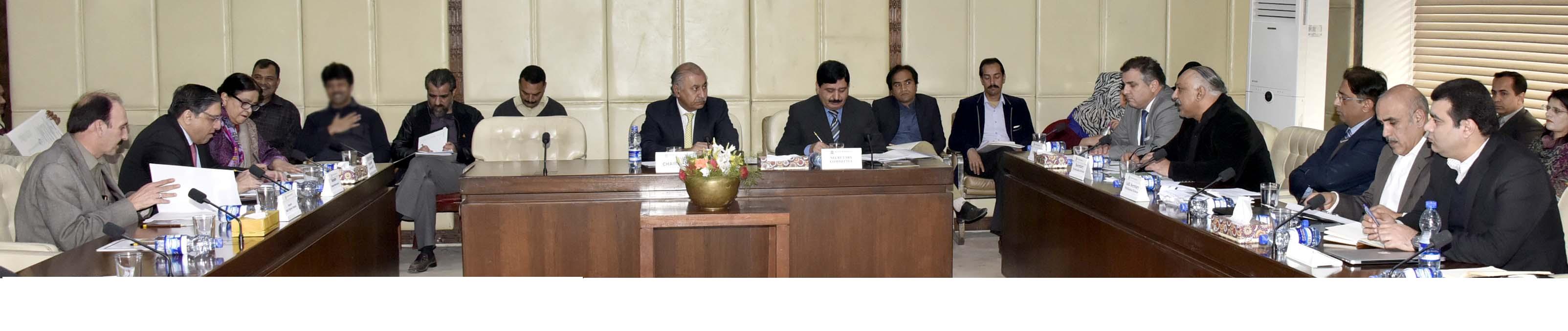 SENATOR MOHSIN AZIZ CHAIRMAN SENATE STANDING COMMITTEE ON PRIVATIZATION AND STATISTICS PRESIDING OVER A MEETING OF THE COMMITTEE, AT PARLIAMENT HOUSE ISLAMABAD ON JANUARY 30, 2018.