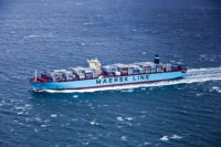 (ARKIV) Containerskib fra Mærsk, Maersk Line, den 11. december 2012. A.P. Møller-Mærsk A/S kommer med regnskab for 1. kvartal. Ifølge aktieanalytikere vil fokus især være på Ocean-forretningen, der dækker over containerfragten til søs.. (Foto: Asger Ladefoged/Ritzau Scanpix)