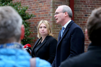 Britain's Northern Ireland Secretary Karen Bradley and Ireland's Foreign Minister Simon Coveney attend a joint press conference at Stormont House in Belfast, on January 18, 2018. 
 / AFP PHOTO / Paul FAITH        (Photo credit should read PAUL FAITH/AFP/Getty Images)
