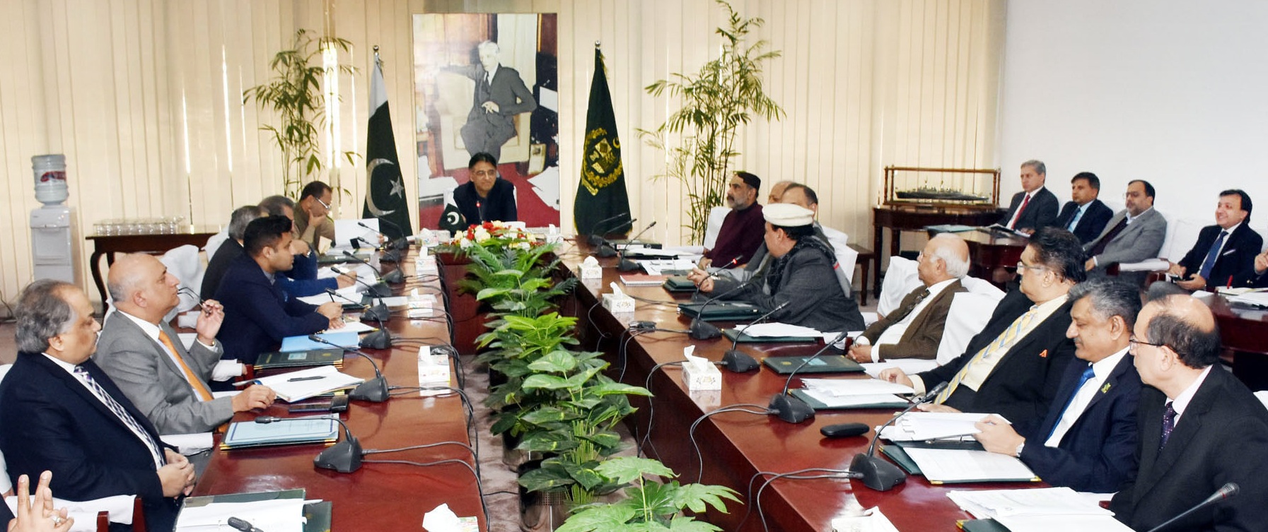 Federal Minister for Finance, Asad Umar chairing the meeting of the Economic Coordination Committee of the Cabinet at the Cabinet Division, Islamabad on February 19, 2019.