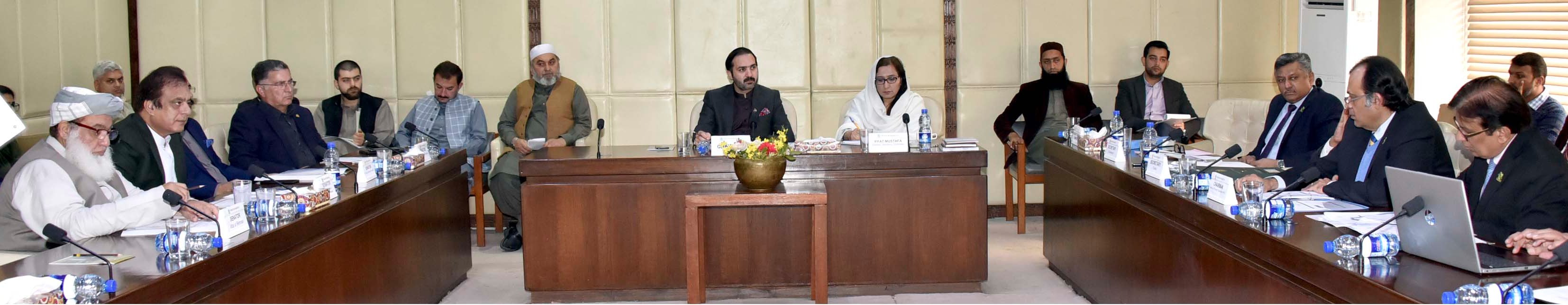 SENATOR MIRZA MUHAMMAD AFRIDI, CHAIRMAN SENATE STANDING COMMITTEE ON COMMERCE AND TEXTILE INDUSTRY PRESIDING OVER A MEETING OF THE COMMITTEE AT PARLIAMENT HOUSE ISLAMABAD ON MARCH 06, 2019.