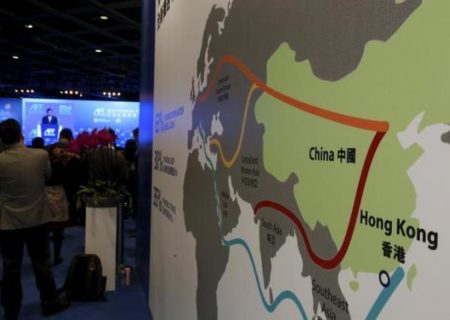 A map illustrating China's silk road economic belt and the 21st century maritime silk road, or the so-called "One Belt, One Road" megaproject, is displayed at the Asian Financial Forum in Hong Kong, China January 18, 2016. REUTERS/Bobby Yip/Files