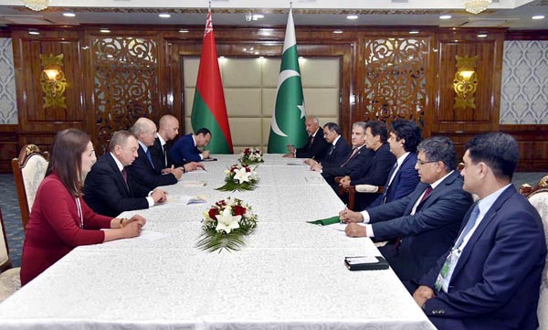 APP26-14
BISHKEK: June 14 - Prime Minister Imran Khan meets with the President of Belarus Alexander Lukashenko on the sidelines of the Council of Heads of State of Shanghai Cooperation Organization (SCO) in the capital city of Kyrgyz Republic on Friday. APP