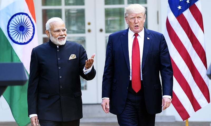 President Donald Trump and Indian Prime Minister Narendra Modi, step into the Rose Garden to make joint statements at the White House in Washington, Monday, June 26, 2017. (AP Photo/Susan Walsh)