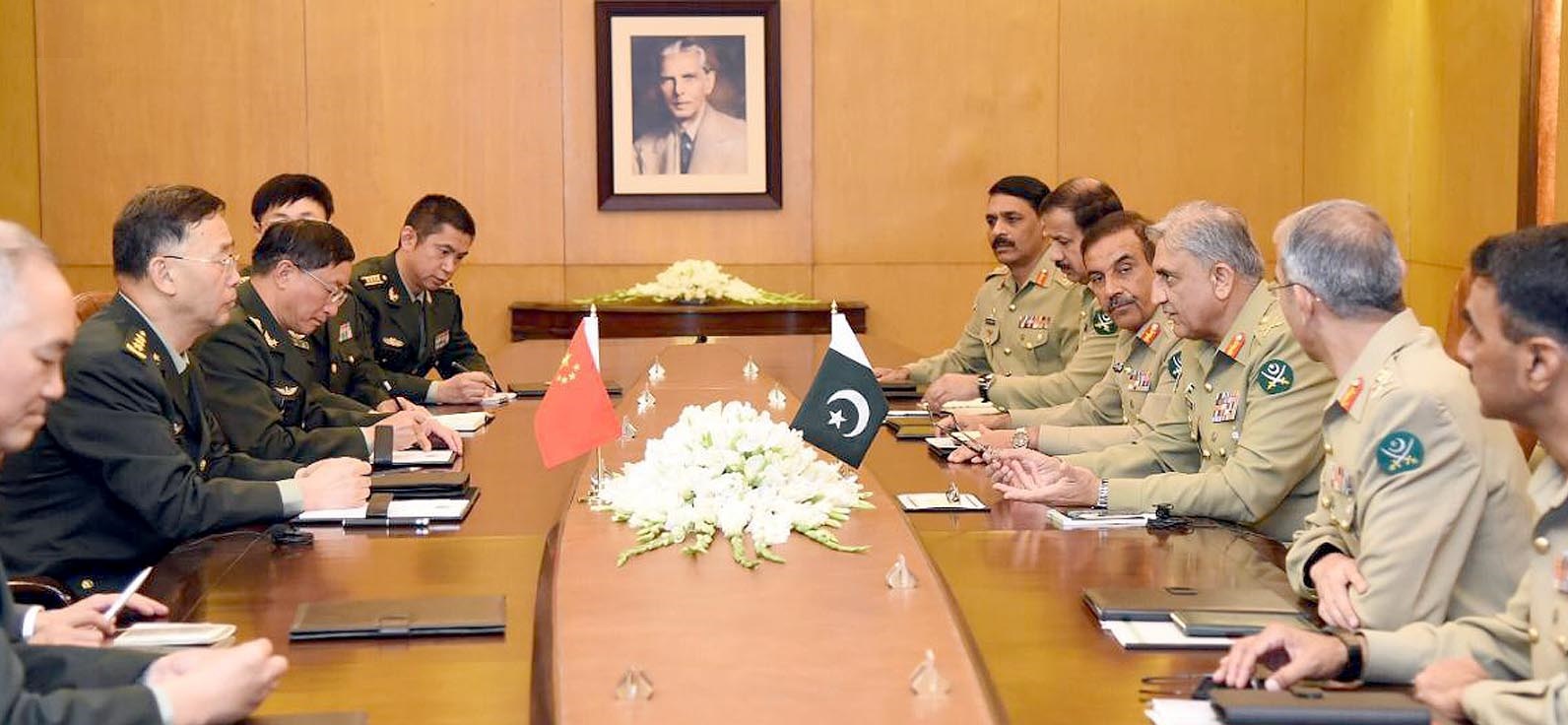 RAWALPINDI:  General Han Weiguo, Commander People Liberation Army, Western Theatre, People Republic of China called on General Qamar Javed Bajwa, Chief of Army Staff during visited at GHQ. INP PHOTO