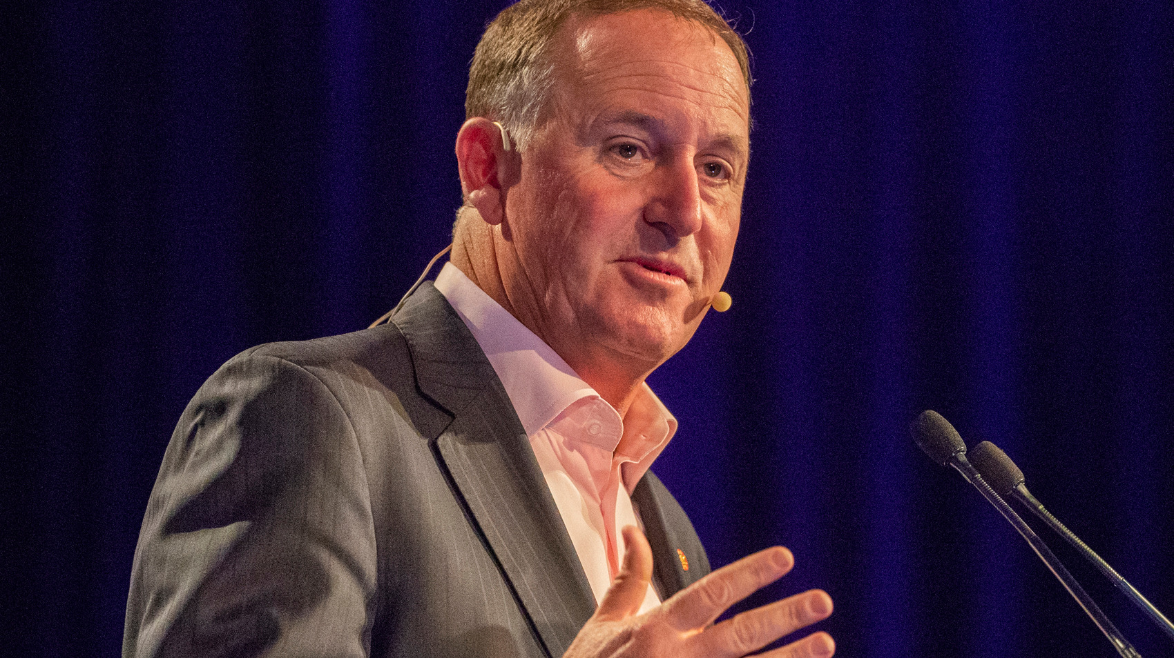 Sir John Key was a guest speaker at the Institute of Finance Professionals NZ ( INFINZ ) conference in Auckland on Thursday. 1 November 2018 New Zealand Herald Photograph by Greg Bowker
