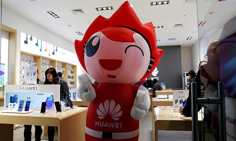 FILE PHOTO: A Huawei mascot is seen in a Huawei store in Vina del Mar, Chile  July 14, 2019. REUTERS/Rodrigo Garrido/File Photo
