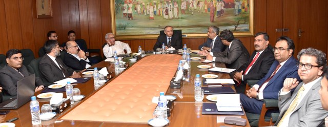 Abdul Razak Dawood, Adviser  to PM on Commerce, Textile, Industry & Production and Investment chairing a meeting with the Officials  of Trade Development Authority of Pakistan (TDAP) in  Karachi on 22nd  August 2019