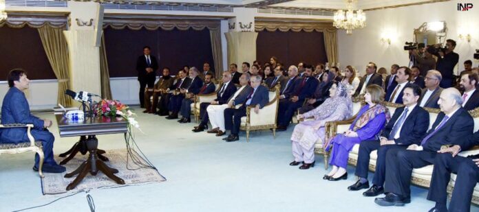 ISLAMABAD: Prime Minister Imran Khan addressing the FBR Officers, at PM Office. INP
