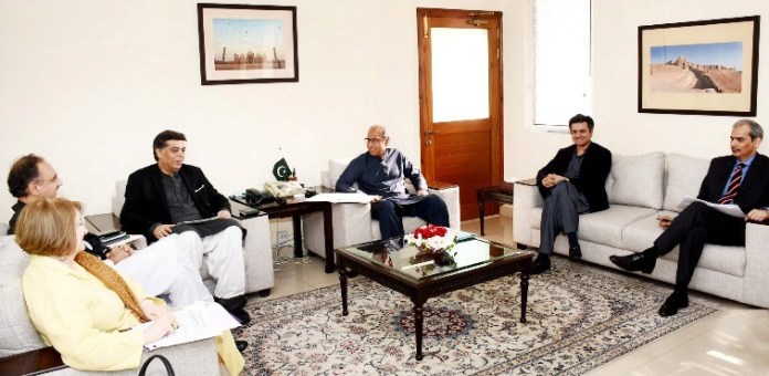 Adviser to the Prime Minister on Finance and Revenue, Dr. Abdul Hafeez shaikh chairing a meeting at the Finance Division on the Economy in Islamabad on March 16, 2020.