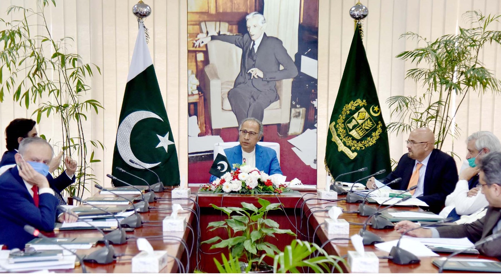 ADVISER TO THE PRIME MINISTER ON FINANCE AND REVENUE DR. ABDUL HAFEEZ SHAIKH CHAIRING SPECIAL MEETING OF THE ECONOMIC COORDINATION COMMITTEE OF THE CABINET (ECC) IN ISLAMABAD ON APRIL 13, 2020.