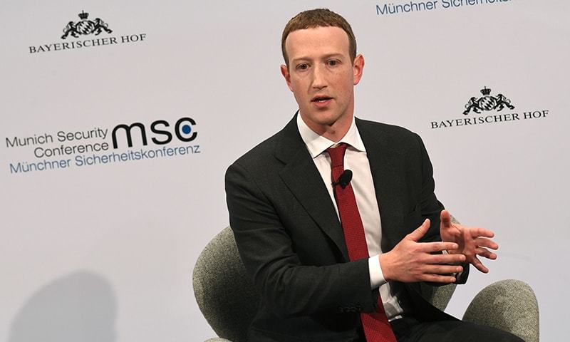 The founder and CEO of Facebook Mark Zuckerberg speaks during the 56th Munich Security Conference (MSC) in Munich, southern Germany, on February 15, 2020. - The 2020 edition of the Munich Security Conference (MSC) takes place from February 14 to 16, 2020. (Photo by Christof STACHE / AFP)