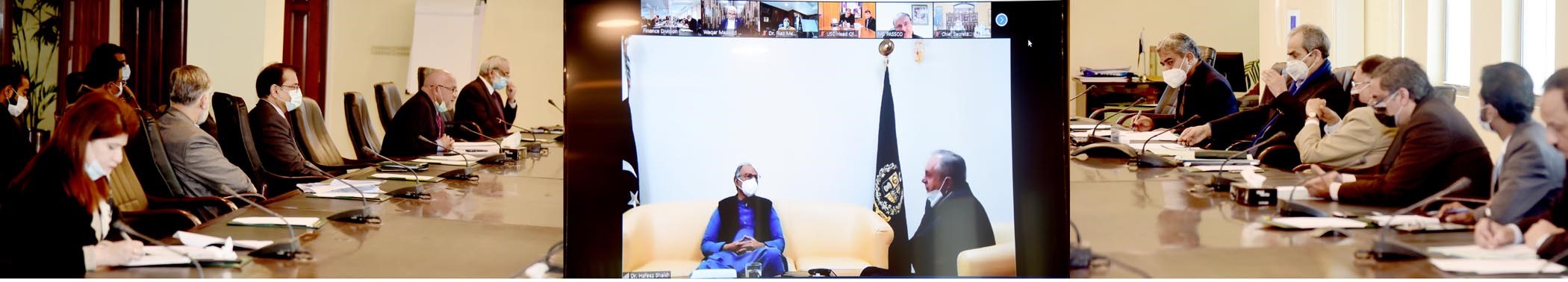FEDERAL MINISTER FOR FINANCE AND REVENUE, DR. ABDUL HAFEEZ SHAIKH CHAIRING A VIRTUAL MEETING OF THE NATIONAL PRICE MONITORING COMMITTEE (NPMC) TO REVIEW THE PRICE TREND OF ESSENTIAL COMMODITIES – ISLAMABAD, DECEMBER 21, 2020.