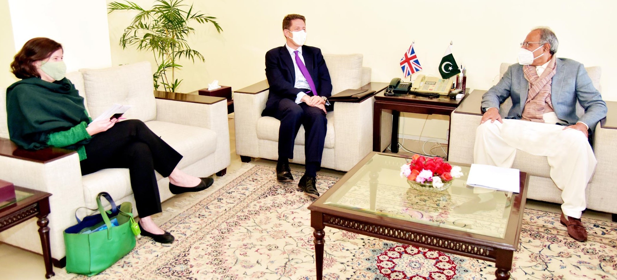 BRITISH HIGH COMMISSIONER, HIS EXCELLENCY DR. CHRISTIAN TURNER CALLED ON THE FEDERAL MINISTER FOR FINANCE AND REVENUE, DR. ABDUL HAFEEZ SHEIKH, AT THE FINANCE DIVISION IN ISLAMABAD ON JANUARY 27, 2021. H.E. HIGH COMMISSIONER WAS ACCOMPANIED BY HEAD OF DEVELOPMENT MS. ANNABEL GERRY ON THE OCCASION.