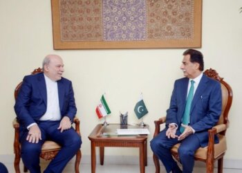 A High-Level delegation from Iran led by H.E. Ali Fekri, Deputy Minister and Head of OIETAI calls on the Federal Minister for Economic Affairs, Sardar Ayaz Sadiq in Islamabad on June 13, 2023.