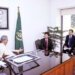 A three-member delegation, led by Mr. Masafumi Harano, the Asia Head of Suzuki Motors, calls on the Federal Minister for Commerce, Syed Naveed Qamar, at his chamber in Islamabad on June 16, 2023.