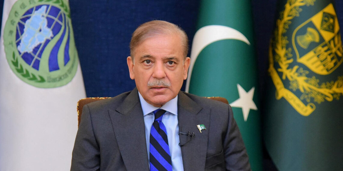 Pakistan's Prime Minister Shehbaz Sharif, addresses the 23rd Shanghai Cooperation Organization (SCO) Summit, hosted virtually by India, in Islamabad, Pakistan July 4, 2023. Press Information Department (PID)/Handout via REUTERS