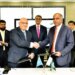 Muhammad Nassir Salim, President & CEO  HBL, (standing 3rd from left), and Irfan Bukhari, CEO & President  EXIM Bank, (Standing 5th from left), exchange MoUs. at EXIM Banks Head Office in Islamabad, in the presence of senior officials from both organizations.