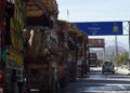Laden Pakistani trucks are seen near Torkham, close to the Pakistan-Afghanistan border, on April 14, 2017, a day after the US military dropped a largest non-nuclear bomb on an Islamic State complex in Afghanistan.


Trade in and out of Afghanistan from Pakistan appeared to be flowing as normal, however, with traffic at the Torkham border crossing apparently undisturbed,  despite the historic detonation roughly 50 kilometres away. / AFP PHOTO / ABDUL MAJEED        (Photo credit should read ABDUL MAJEED/AFP via Getty Images)