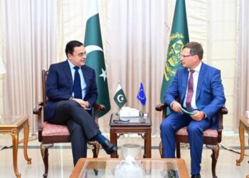 Islamabad: Head of of European Investment Bank for Asia and Pacific region Mr. Edvardas Bumsteinas Calls on Federal Minister for Economic Affair Ahad Cheema on September 4, 2024.