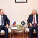 The Deputy Minister of Industry and Trade of Russian Federation Aleksei Gruzdev meets with Minister for Industries, Production and National Food Security Rana Tanveer Hussain in Islamabad on September 18, 2024.