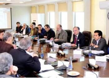 Federal Minister for Finance and Revenue, Senator Muhammad Aurangzeb, chairing a meeting of the Economic Coordination Committee (ECC) of the Cabinet at the Finance Division, Islamabad on February 14, 2025.