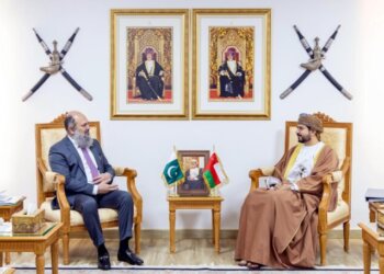 Federal Minister for Commerce, Jam Kamal Khan and Omans Minister of Commerce, Industry & Investment Promotion H.E. Qais Al Yousif Discussing Trade and Investment CooperationMuscat, Oman on March 12, 2025.