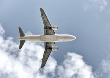 Isolated airplane seen from below